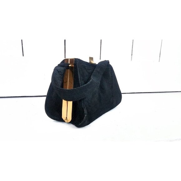 Vintage 1950s black chord evening handbag/50s small black frame purse - Picture 3 of 6